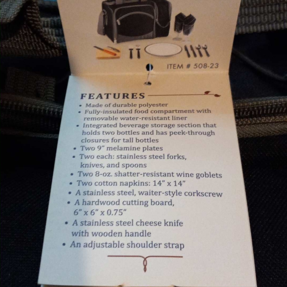 Picnic Tote bag, luxury. Serves two.